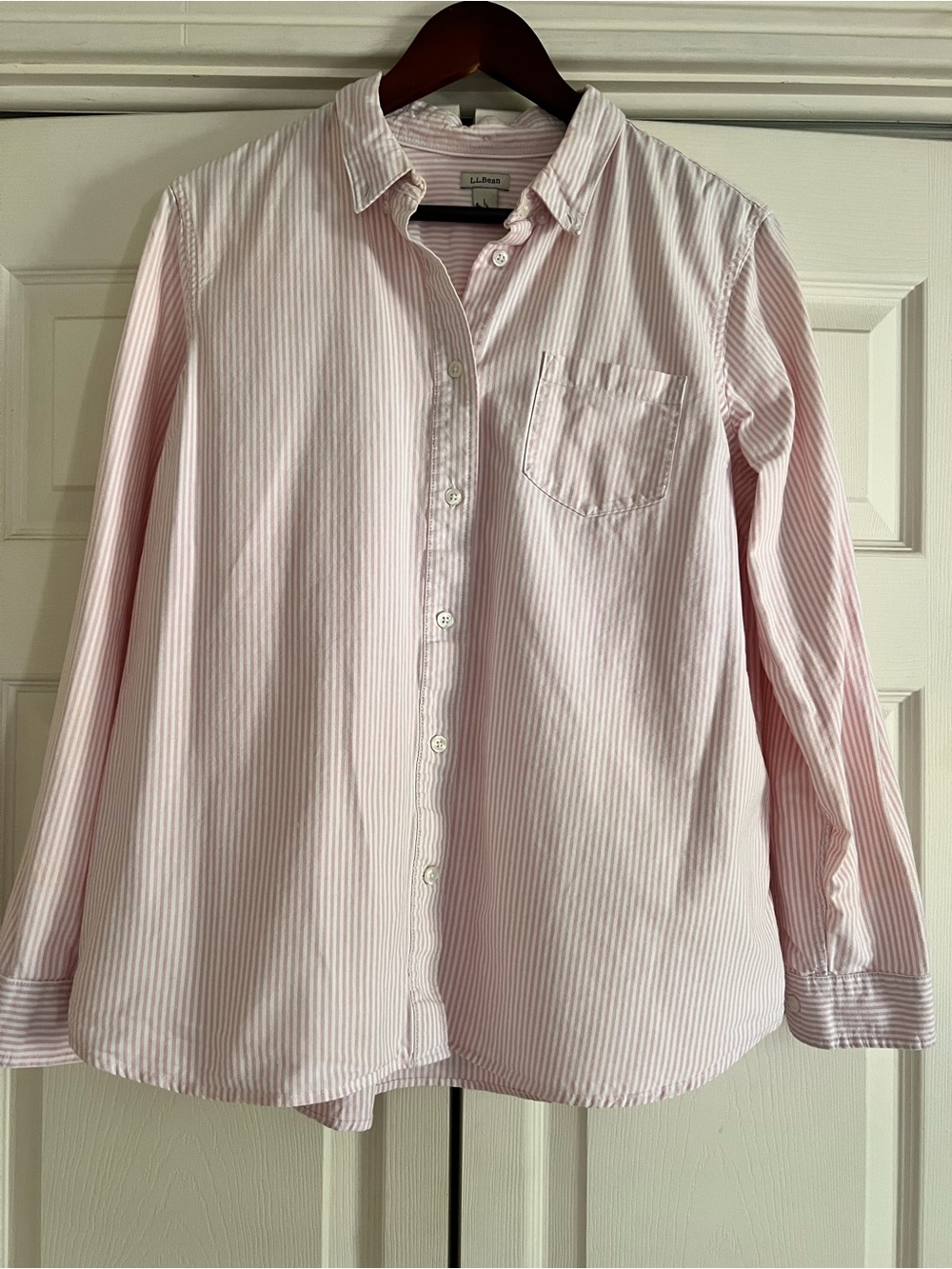 L.L. Bean Pink and White Striped Button-Down Shirt